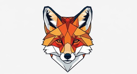 Naklejka premium Stylized geometric illustration depicts the head of a wild canine featuring shades of orange and white