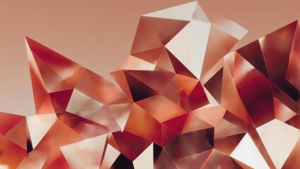Abstract geometric shapes in shades of rose gold and peach.  Layered, faceted forms create a sense of depth and volume