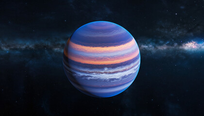 Striking Gas Giant Planet with Colorful Bands in Deep Space.