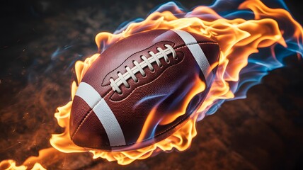 American football ball engulfed in intense flames and smoke symbolizing power and passion