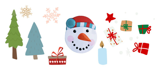 snowman on a white background, winter , xmas elements.