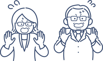 慌てる、驚く40代のビジネスパーソンのイラストセット　線画のみ