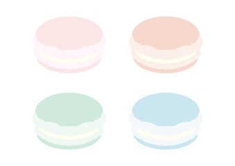 パステルカラーのマカロン４色セット/やわらかい色合いのお菓子のイラスト