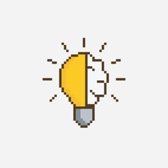 idea lamp pixel art, vector illustration on isolated background.