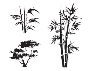 Beautiful simple bamboo plant silhouettes with natural elegance