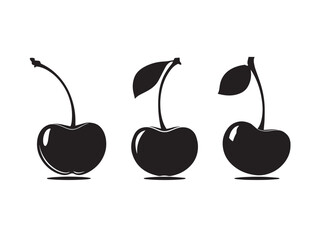 Beautiful cherry icon silhouette set featuring elegant round fruits