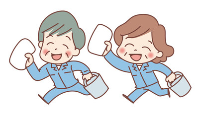 掃除するシニア