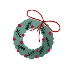 christmas wreath with red ribbon