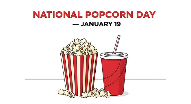 Celebrate national popcorn day with a drink isolated on white background - Powered by Adobe