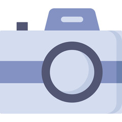 Simple Icon of a Light Purple Camera with a Dark Purple Lens Ring on a Transparent Background