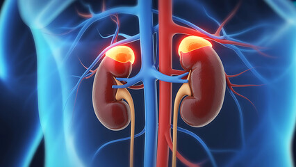 Kidneys and adrenal glands anatomy for medical education illustration