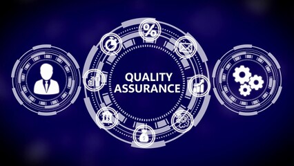 Digital Quality Assurance Concept with Icons and Gears on Blue Background business technology
