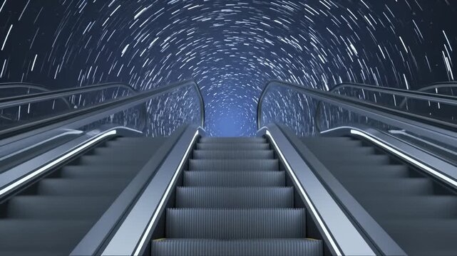 Elevator Ascending to Night Sky in Sci-Fi Style Motion Graphics