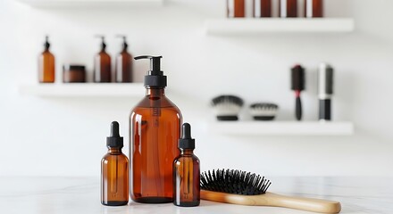 Amber glass bottles with pump and dropper for essential oils skincare products