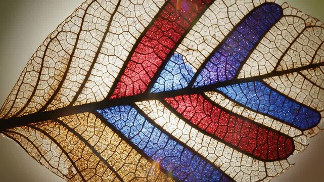 Transparent Leaf Texture Reveal With Red, Blue, and Gold Coloring