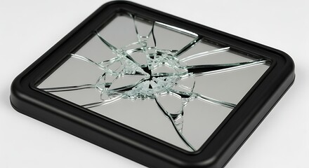 Broken mirror with black frame suggesting fragility and bad luck concept