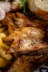 Juicy roasted chicken close up