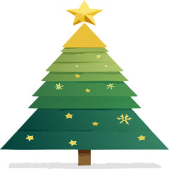 Decorative Christmas tree with a star topper and festive ornaments, a symbol of the winter holiday season