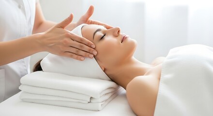 Relaxing facial massage at spa for beautiful young woman wellness
