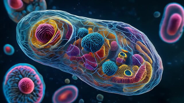 Stunning detailed illustration of a cell with organelles, showcasing biology and science concepts