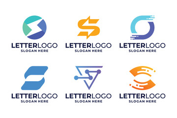 Set of letter S logo design with tech, circuit, connect logo concept