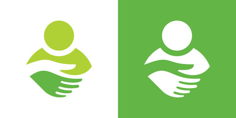 A dual-meaning logo combining a human figure and a caring symbol to represent compassion, support, and well-being in a modern, minimalist style.