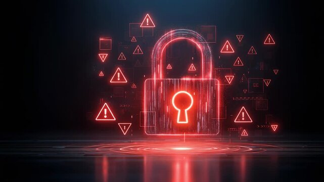 Stylish digital lock icon with warning signs, perfect for cybersecurity and protection themes