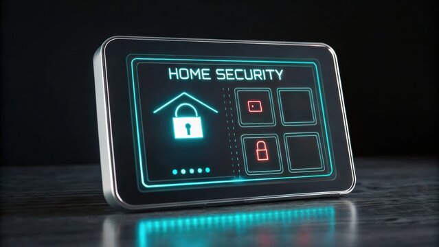 Smart Home Future UI Digital home security panel with a sleek design and illuminated controls.