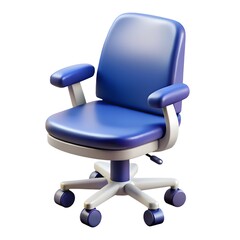 Modern blue ergonomic office chair with wheels and armrests, comfortable swivel desk chair 3D render.