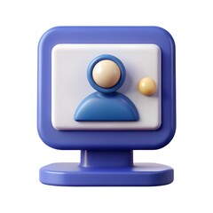 A 3D user profile icon displayed on a computer screen in blue and white tones, representing account, login, profile, identity, access, and digital user interface elements for apps and web design.