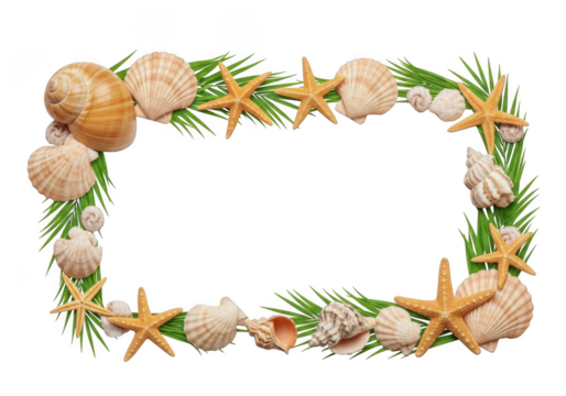 Tropical seashell border isolated on transparent background