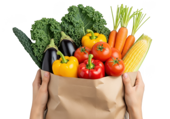Fresh produce in paper bag isolated on transparent background