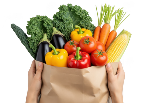 Fresh produce in paper bag isolated on transparent background
