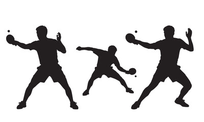 Fototapeta premium Dynamic silhouette of three athletes playing table tennis in action