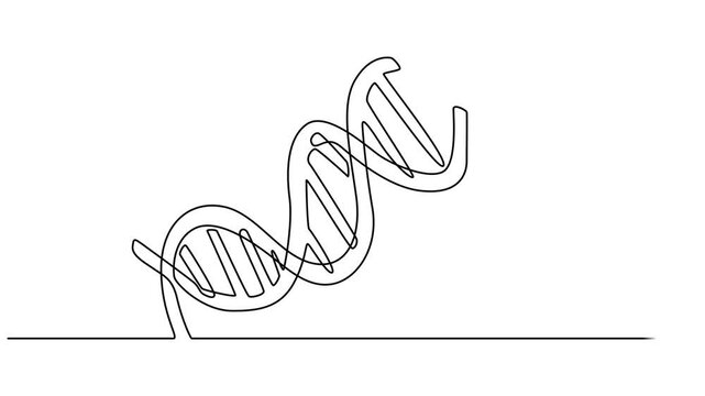 Self animated continuous one line drawing of DNA. Full length one line 4K animation,  scientific research concept, genome linear structure symbol, minimalist vector 4k animation video. helix or DNA.