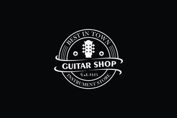 Guitar emblem logo design. Music instrument shop logo