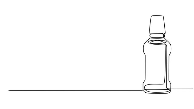 animation One continuous line of mouthwash bottles Minimalist simple linear style. Vector outline illustration Editable stroke. full length one line animation. Dental care products. mouthwash pro.