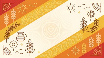 Modern Harvest Line Art Banner with Gradient Background