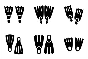 Scuba flippers icons set. flippers set featuring various designs for underwater activities, vector illustration on white background