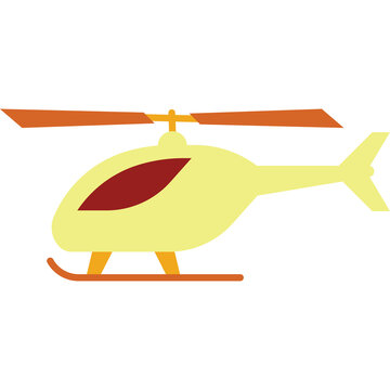 Simple Yellow Helicopter With Orange Rotor Blades And Landing Gear On Transparent Background