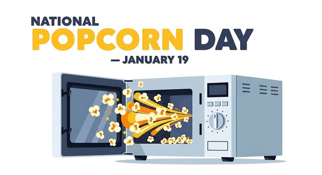 National popcorn day celebration with microwave isolated on white background - Powered by Adobe