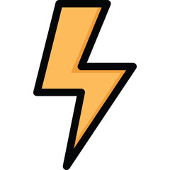 Simple Yellow Lightning Bolt Icon with Black Outline Against Transparent Background Clean Geometric Shape Representing Energy Power And Electricity