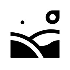 Minimalist black and white landscape icon representing hills and sun