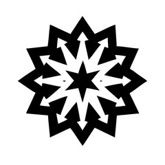 Black and white abstract star shape with arrows pointing outward