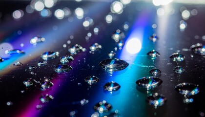 虹色に輝く水滴の抽象マクロ : Abstract Macro of Rainbow Water Droplets