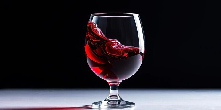 Crimson wine swirling in a crystal glass, light catching the rim, shadow, wine glass