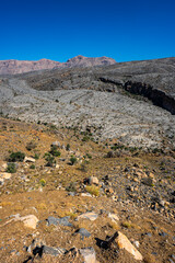 Tranquil scene from the Al Hajar Mountains, Oman. Landscape near the Balcony Walk, Jabal Shams and the Grand Canyon of Oman.