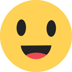 Fototapeta premium Simple Yellow Smiley Face Icon With Black Oval Eyes And A Wide Open Red Mouth Against A Transparent Background Representing Happiness And Joy