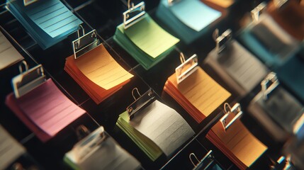 Floating note tabs arranged symmetrically, productivity, prioritized organization