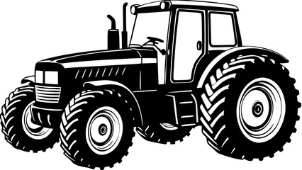 Obraz premium Agricultural Farm Tractor Side View Silhouette Vector